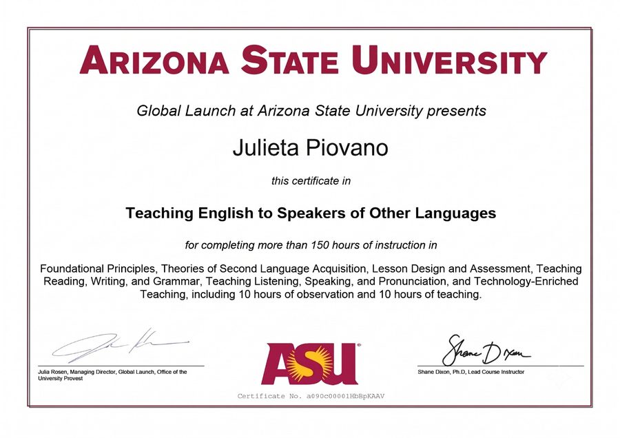 Certificación TESOL — Arizona State University