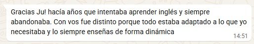 Captura de WhatsApp: mensaje de agradecimiento de un estudiante