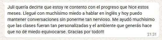 Captura de WhatsApp: mensaje sobre el progreso en las clases